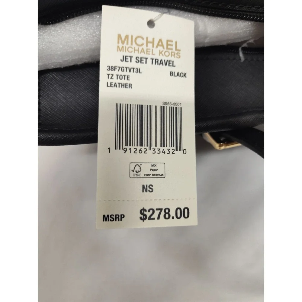 Michael Kors Jet Set Travel Women's Top Zip Black Leather Tote Bag 38F7GTVT3L - Picture 8 of 8